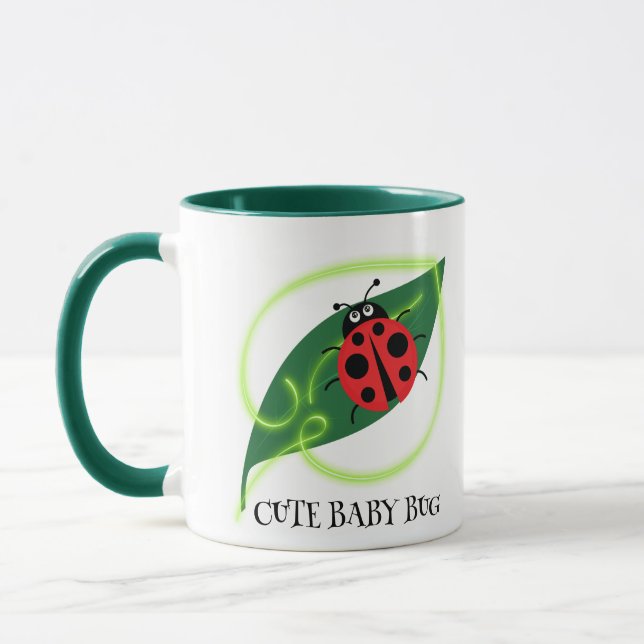 Cute Red ladybug Grönt Kärlek Löv-flickbarn Mugg (Vänster)