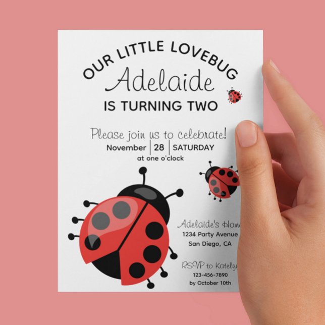 Cute Red Ladybug Little Lovebug 2:a födelsedagen P Inbjudningar (Skapare uppladdad)