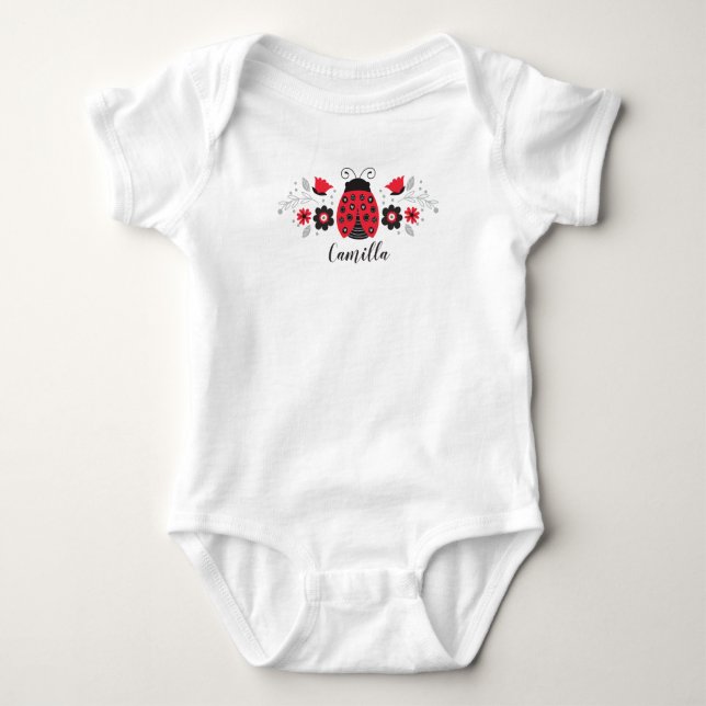 Cute Red Ladybug Newborn Flicka T Shirt (Framsida)
