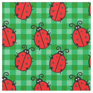 Cute red ladybug på grönt plaid burk tyg