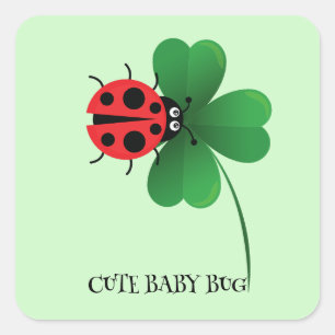 Cute Red ladybug på Lucky löv Kids Fyrkantigt Klistermärke