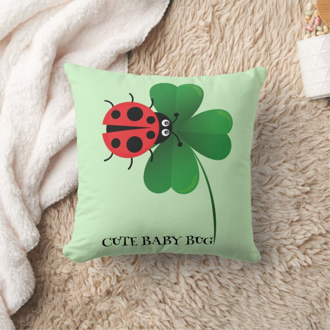Cute Red ladybug på Lucky löv Kids Kudde (Filt)