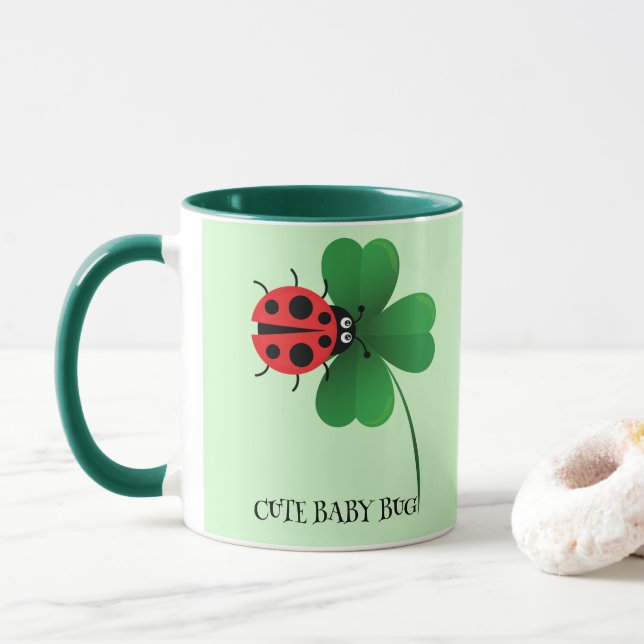 Cute Red ladybug på Lucky löv Kids Mugg (Med munk)