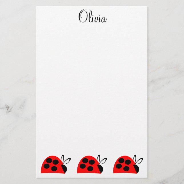 Cute Red Ladybug Personlig Brevpapper (Framsida)