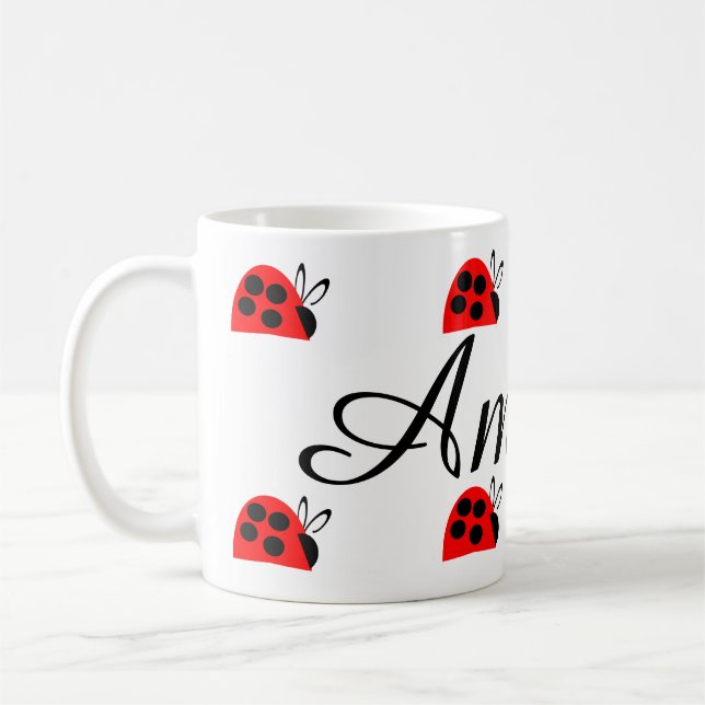 Cute Red Ladybug Personlig Kaffemugg (Vänster)