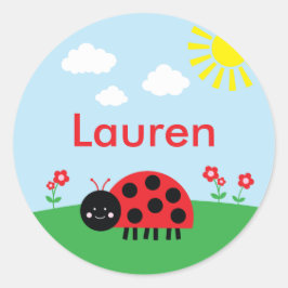 Cute Red Ladybug Personlig Labels Runt Klistermärke