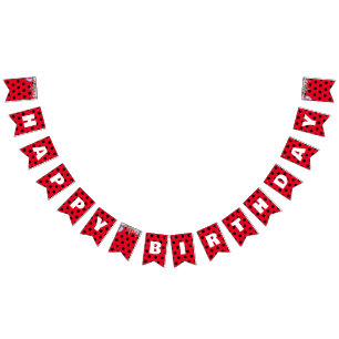Cute Red Ladybug Polka punkt blommigt Flower Birth Vimplar
