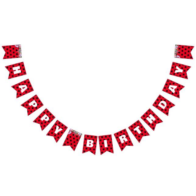 Cute Red Ladybug Polka punkt blommigt Flower Birth Vimplar (Alla)