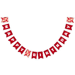 Cute Red Ladybug Polka punkt Daisy Flower Birthday Vimplar