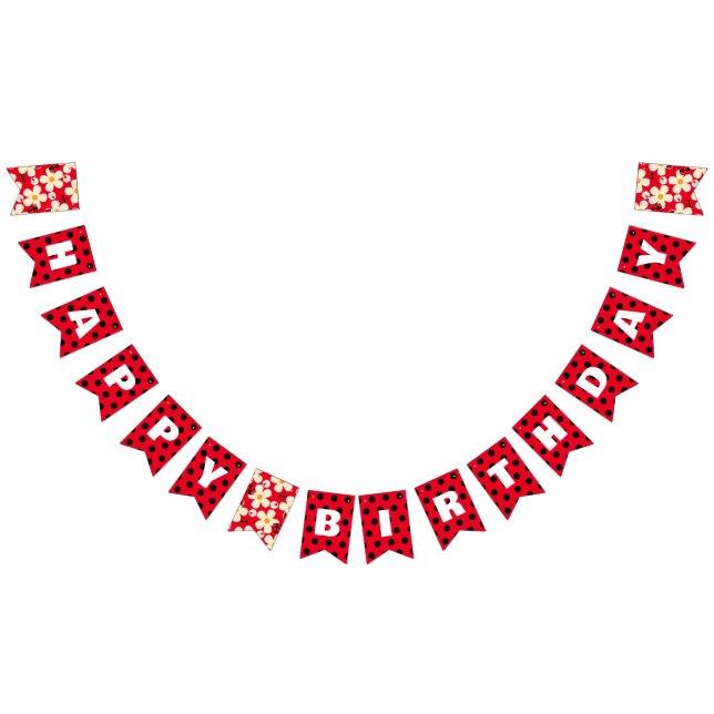 Cute Red Ladybug Polka punkt Daisy Flower Birthday Vimplar (Alla)