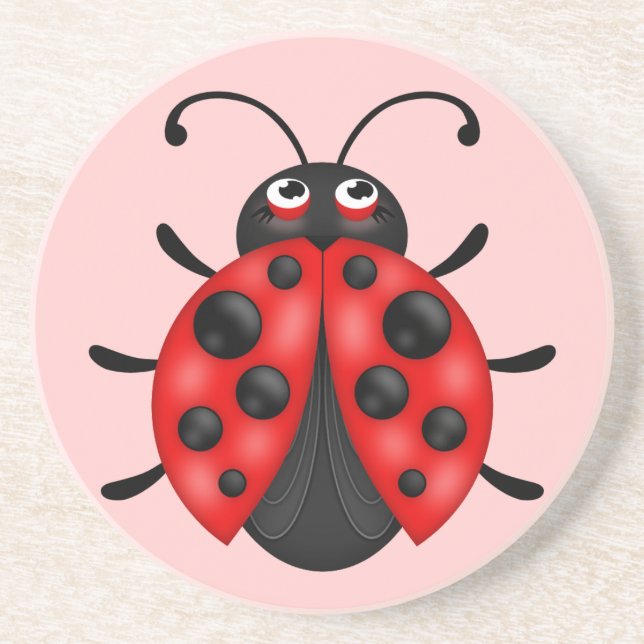 Cute Red Ladybug Sandstone Drink Underlägg Sandsten (Framsidan)