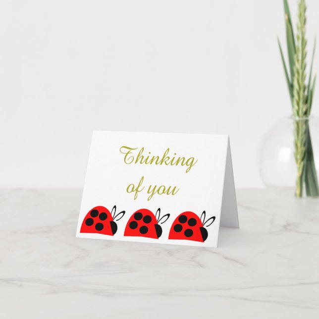 Cute Red Ladybug tänker på dig Kort (Framsida)