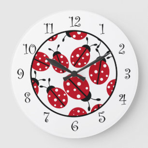 Cute Red Ladybugs Kids Wall Stor Klocka