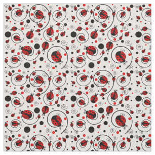 Cute Red Ladybugs Polka dots Swirls Mönster Tyg