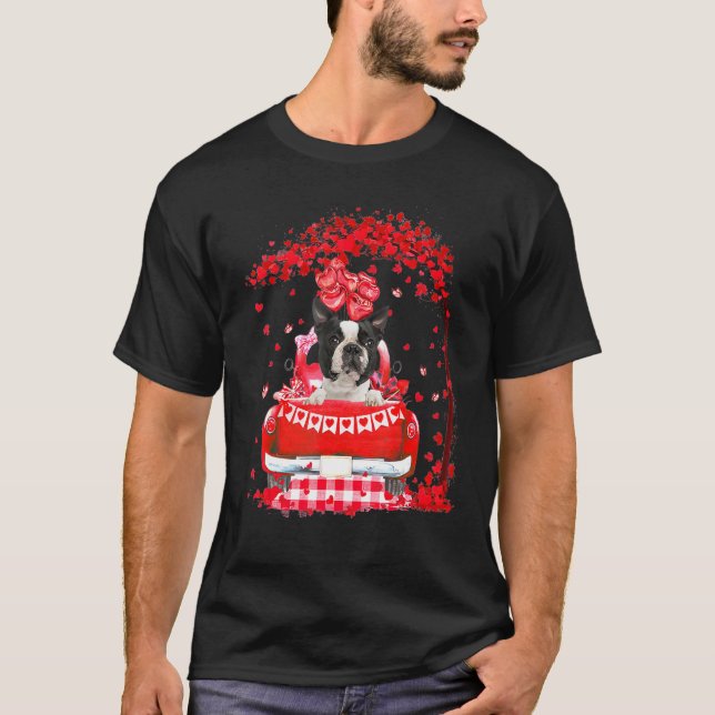 Cute Red Lastbil Boston Terrier Valentines day Cos T Shirt (Framsida)