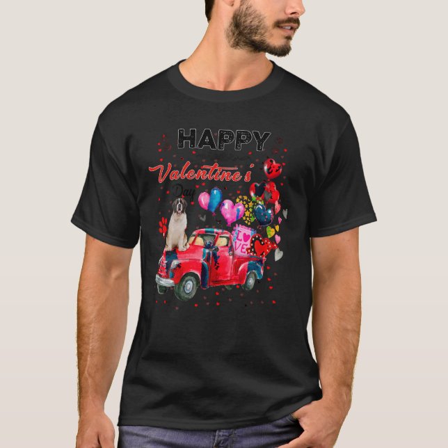 Cute Red Lastbil Saint Bernard Valentines day Cost T Shirt (Framsida)