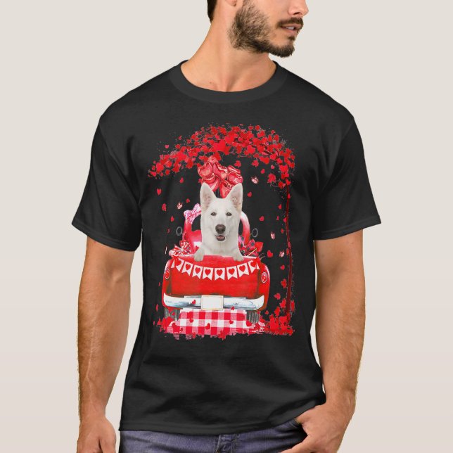 Cute Red Lastbil White German Shepherd Valentines  T Shirt (Framsida)