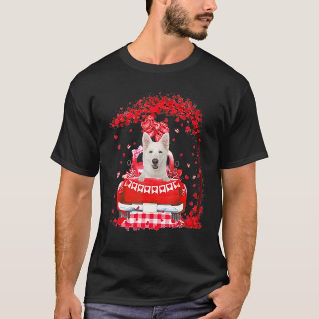 Cute Red Lastbil White German Shepherd Valentines  T Shirt (Framsida)