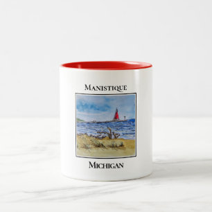 Cute Red Lighthouse, Manistique Michigan Två-Tonad Mugg