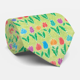 Cute Red Lila Blue Gult Tulips Blommönster Slips