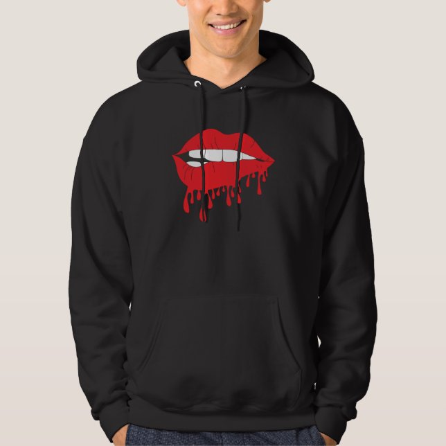 Cute Red Lips Bite Biting Hot Desiring Temptation  Hoodie (Framsida)