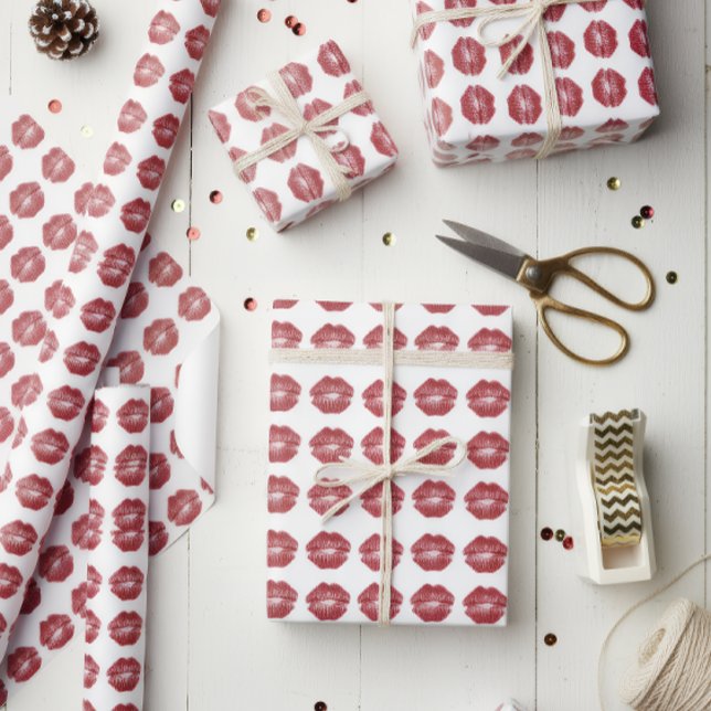 Cute Red Lips Pattern Christmas Gift Wrap Presentpapper (Skapare uppladdad)