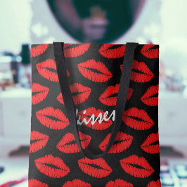 Cute Red Lipstick Kiss Läppar Mönster Black Anpass Tygkasse