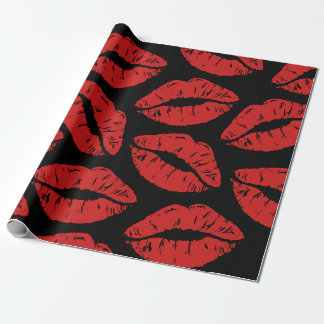 Cute Red Lipstick Kisses Kiss Läppar mönster Presentpapper