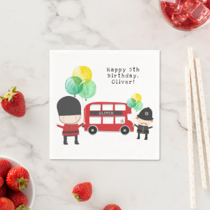Cute Red London Buss Theme Barns födelsedag Pappersservett