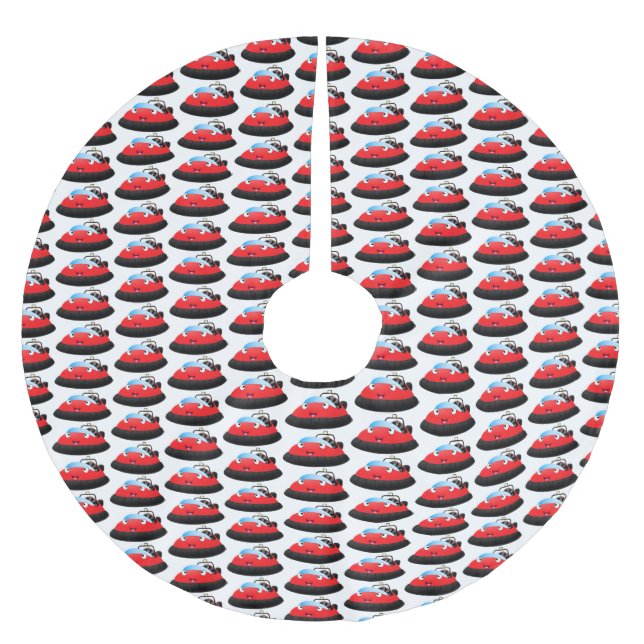 Cute Red lycklig hovercraft tecknad Julgransmatta Borstad Polyester (Framsidan)