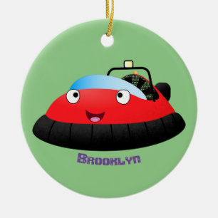 Cute Red lycklig hovercraft tecknad Julgransprydnad Keramik