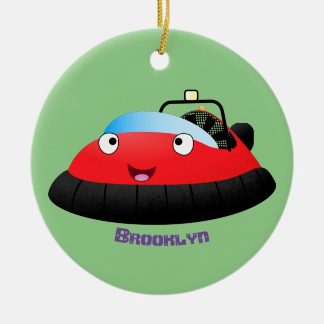 Cute Red lycklig hovercraft tecknad Julgransprydnad Keramik (Framsidan)