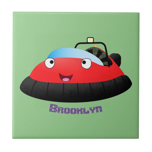 Cute Red lycklig hovercraft tecknad Kakelplatta (Framsidan)