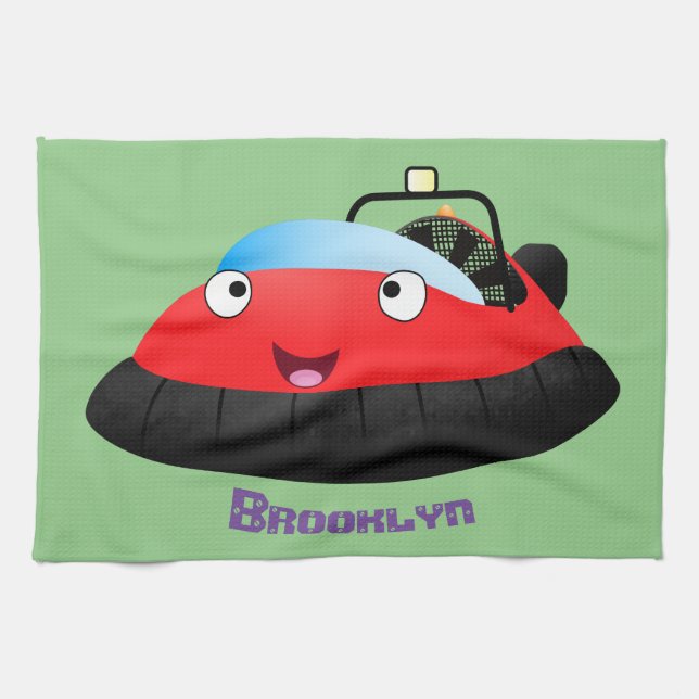 Cute Red lycklig hovercraft tecknad Kökshandduk (Horisontell)
