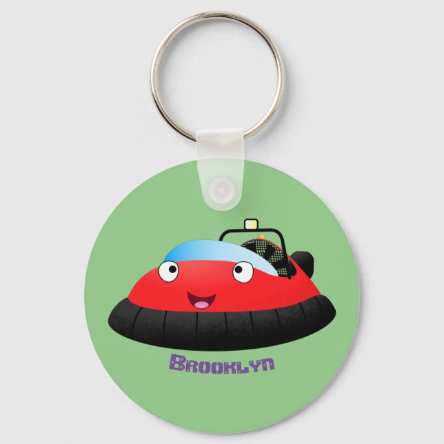 Cute Red lycklig hovercraft tecknad Nyckelring (Framsida)