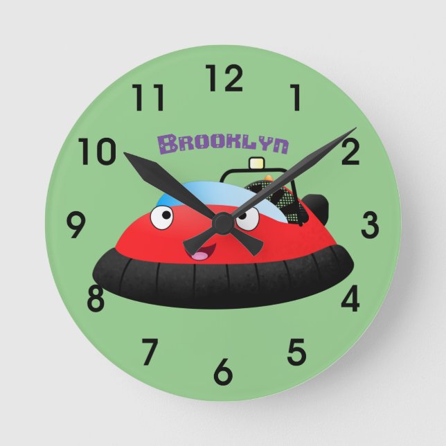 Cute Red lycklig hovercraft tecknad Rund Klocka (Framsida)