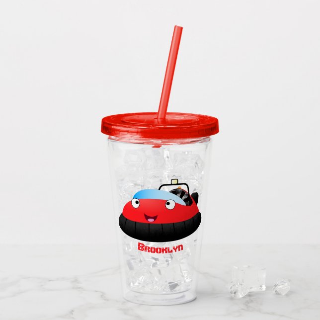 Cute Red lycklig hovercraft tecknad Take Away Mugg (Baksida Ice)