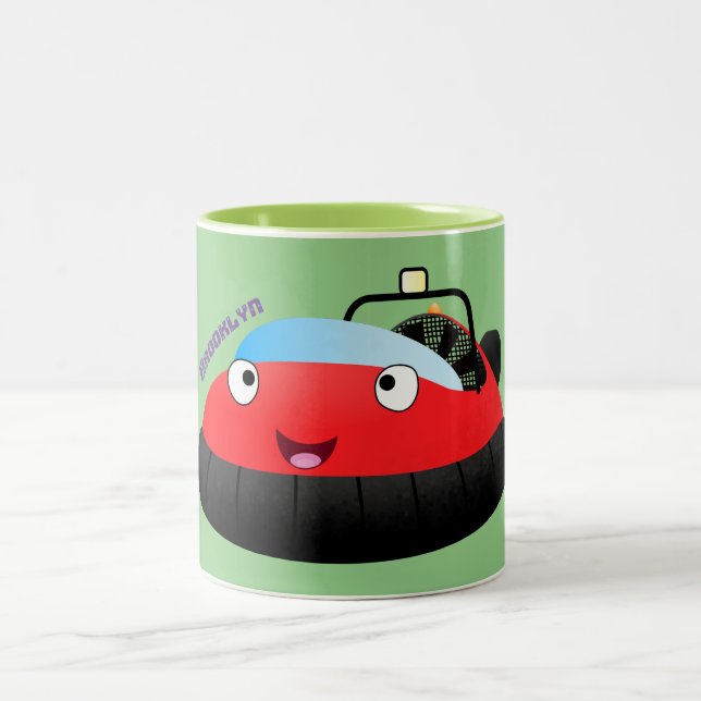 Cute Red lycklig hovercraft tecknad Två-Tonad Mugg (Center)