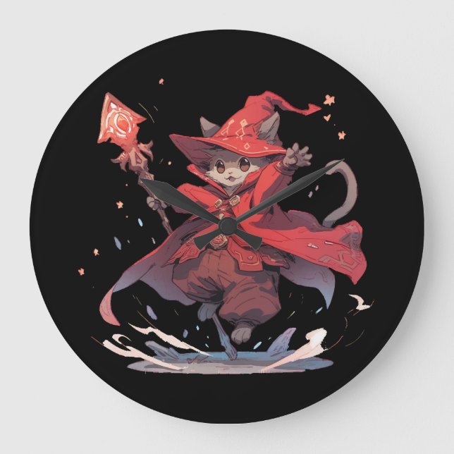 Cute Red Mage Cat Hero Stor Klocka (Framsida)