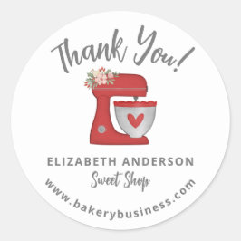 Cute Red Mixer Bakery Business Thank you Sticker Runt Klistermärke