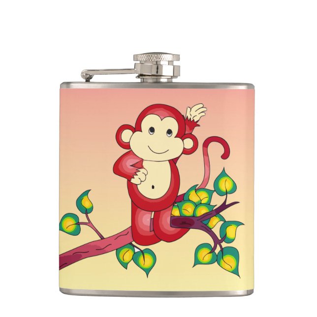 Cute Red Monkey med Orange- och Gult-kolv Fickplunta (Framsidan)
