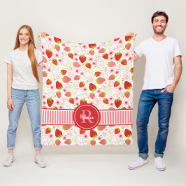 Cute Red Monogram Blommigt Strawberry Mönster Fleecefilt