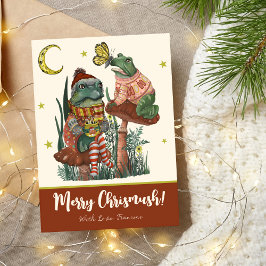 Cute Red Mushroom Frog and Toad God jul Julkort