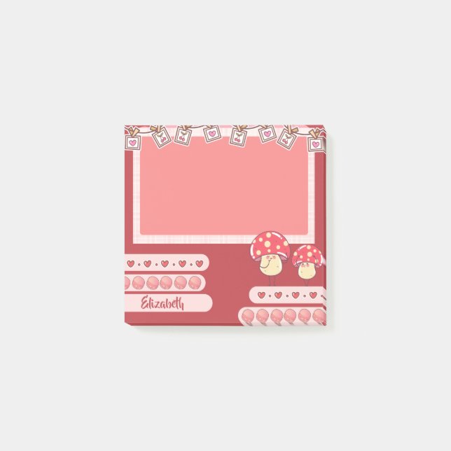Cute Red Mushroom Personlig Anpassningsbar Post-it Block (Framsida)