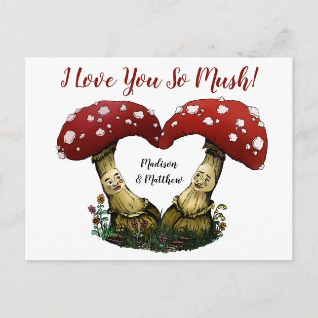 Cute Red Mushroom Pun I Kärlek You Valentine Day Vykort (Framsida)