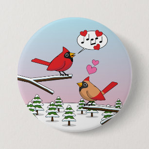 Cute Red Northern Cardinals Kärlek Winter Ligge Knapp