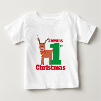 Cute Red Nposed Reindeer Baby Första jul T Shirt