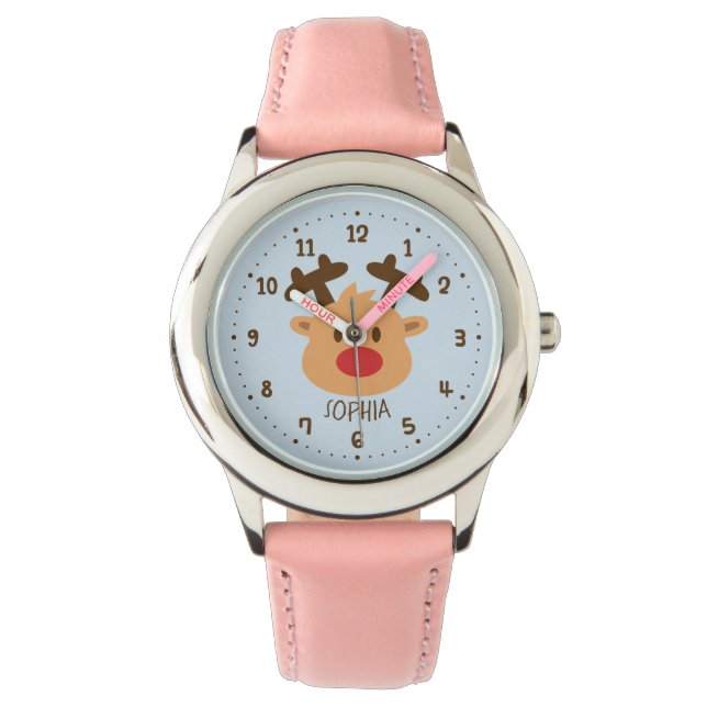 Cute Red Nposed Reindeer Kids Personlig Watch Armbandsur (Framsida)