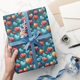 Cute Red och Blue Heart-ballonger Presentpapper