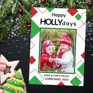 Cute Red och Grönt Lycklig Hollydays Kids jul Julkort